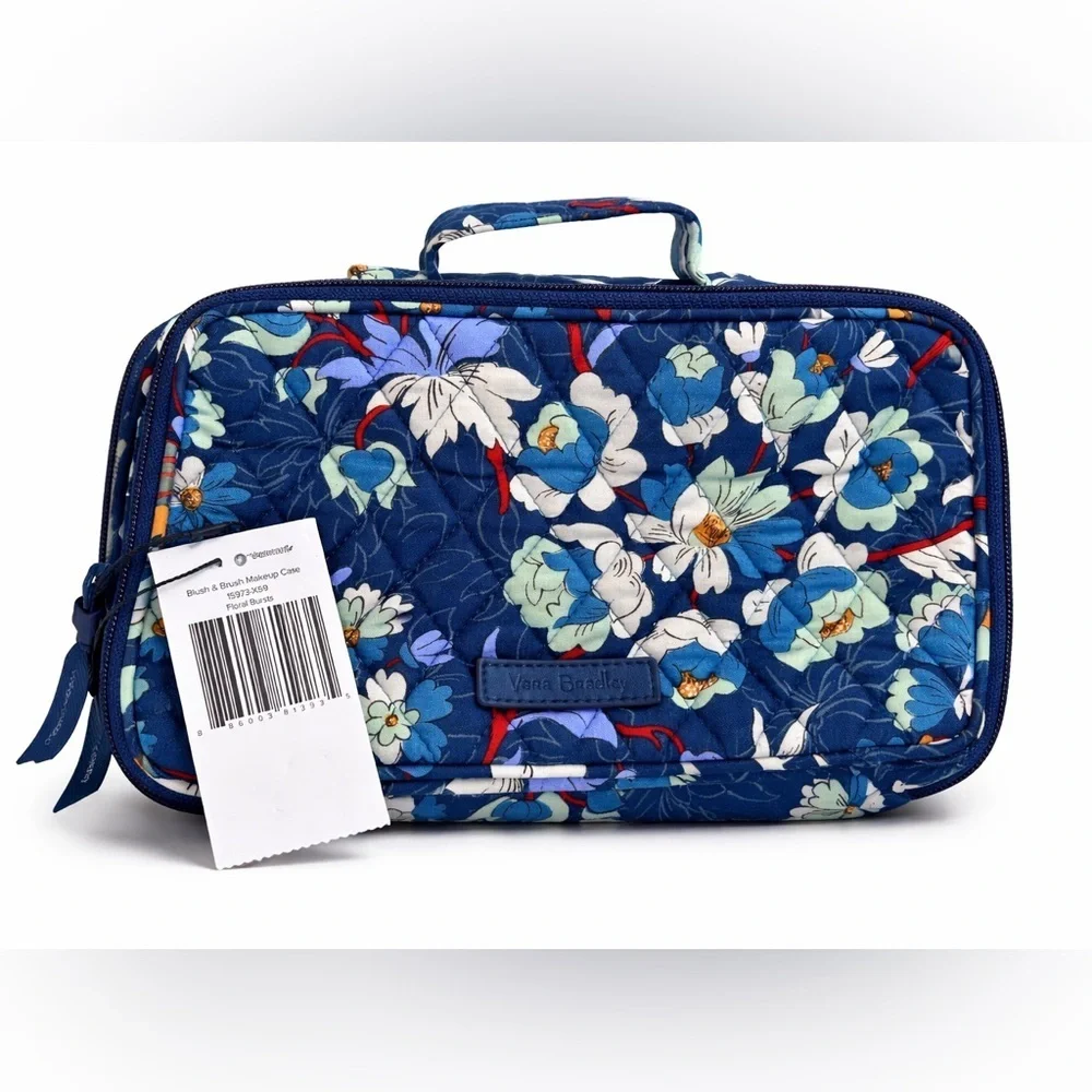 Vera Bradley Blush & Brush Makeup Case Floral Bursts Blue NWT
